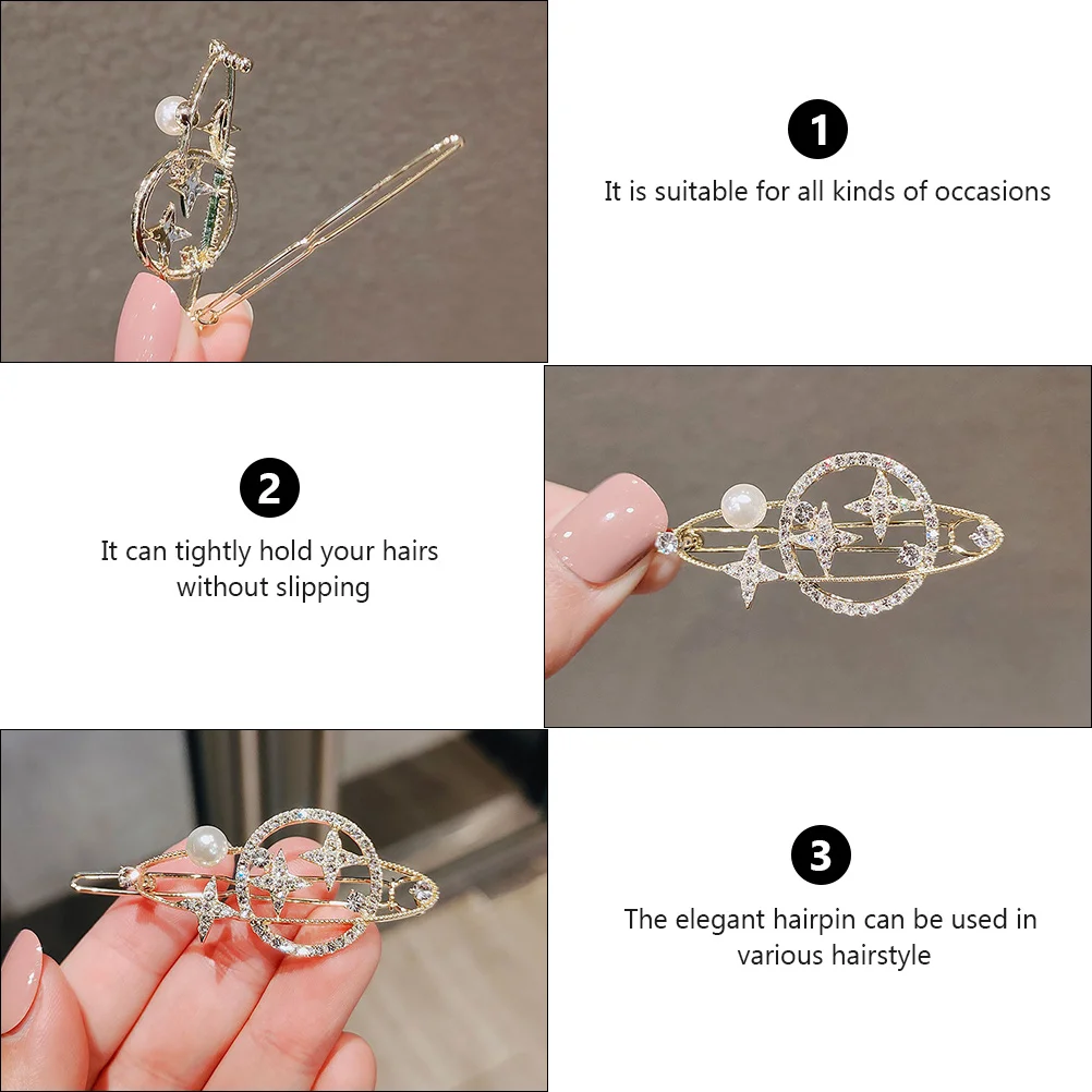 

2pcs Star Clip Bobby Pin Alloy Rhinestone Beads Women Hair Accessories Elegant Hairstyle Without Slipping Occasion