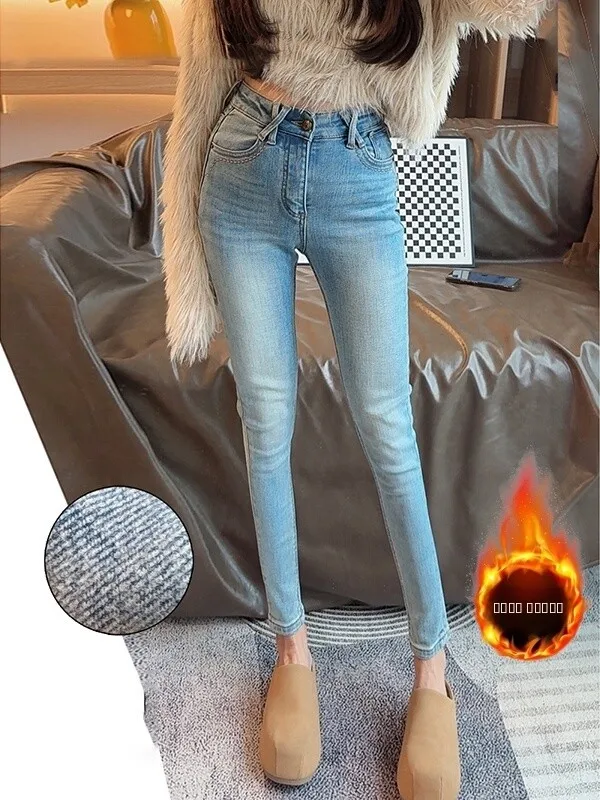 

Женские зимние утепленные джинсы-кальсоны с высокой талией, облегающие, эластичные, с подкладкой, в стиле ретро