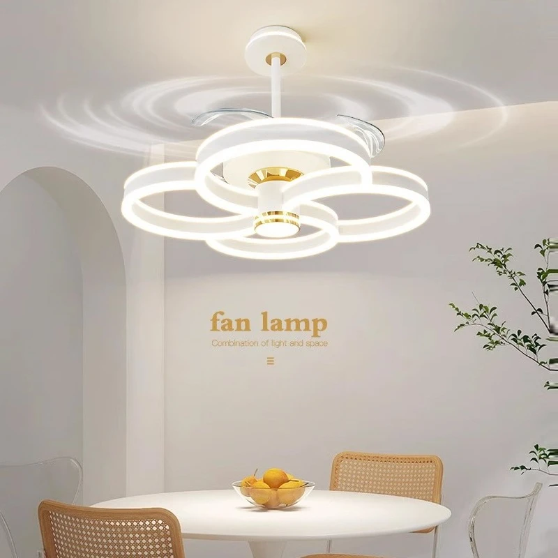 Restaurant Invisible Ceiling Fan Pendant Lights Silent High Wind Frequency Conversion Energy-saving Modern Bedroom LED Fan Lamps