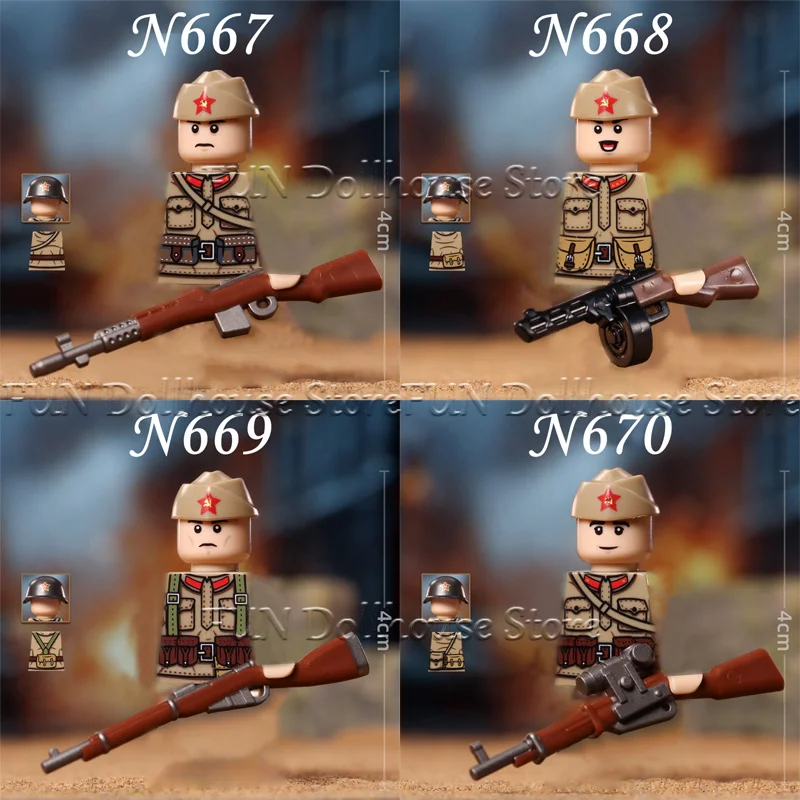 MOC WW2 Military Army Soviet Soldier Figure Building Block Navy Commander Infantry Officer Warrior Helmet Gun Brick Boy Toy Gift