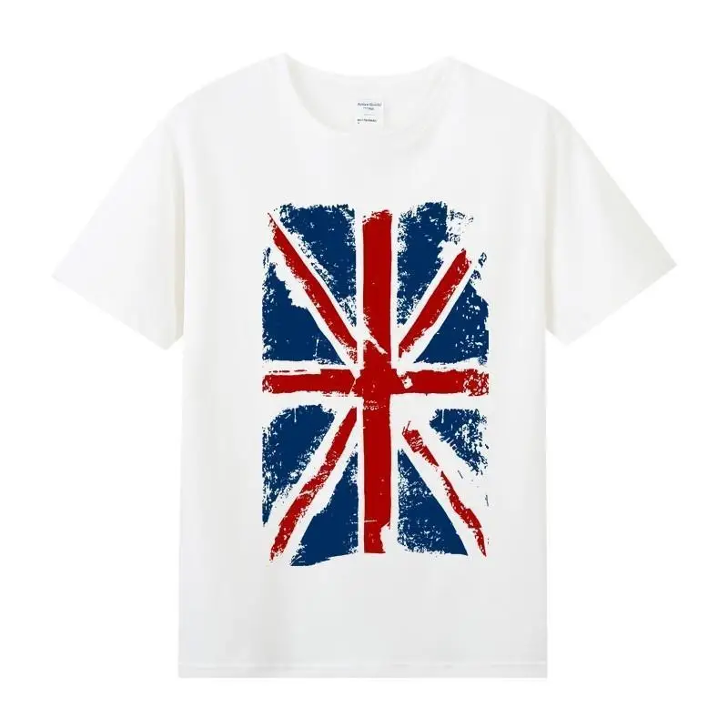 Y2K 2026 New Cotton Round Neck T-shirt Men's Clothes Union Jack Flag British Union Jack Summer Style