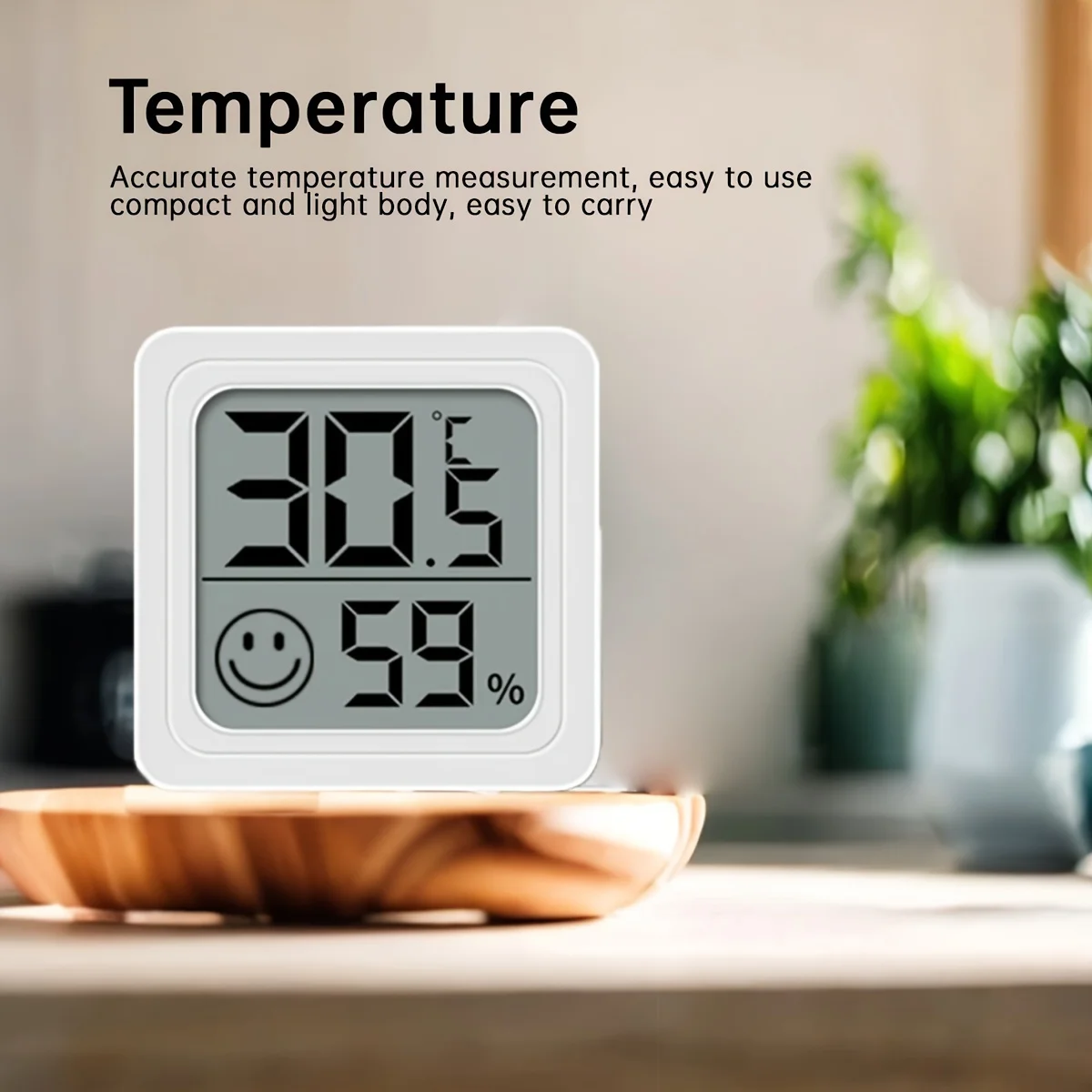 1Pc Portable Digital Thermometer Hygrometer With Smiley Face Indicator Battery Operated Non Rechargeable Plastic Indoor Temperat