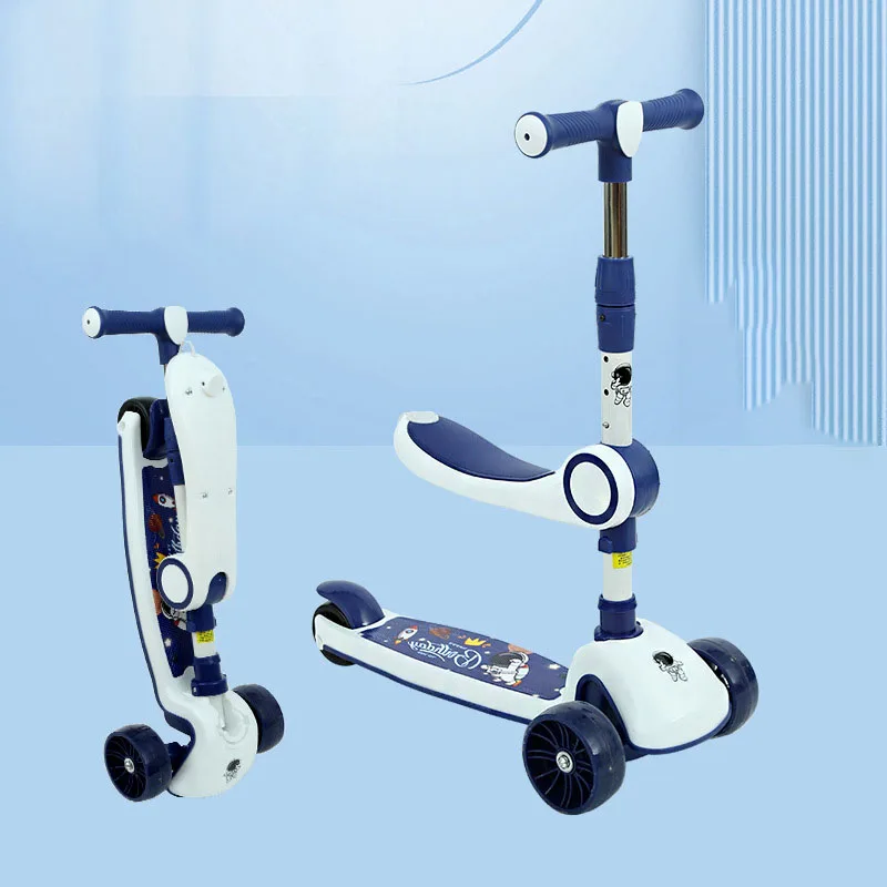 Foldable Kick Scooters For 2-10 Years Kids Boys Girls Music Board Seat Flash Wheels Adjustable Height Child Cycling Foot Scooter