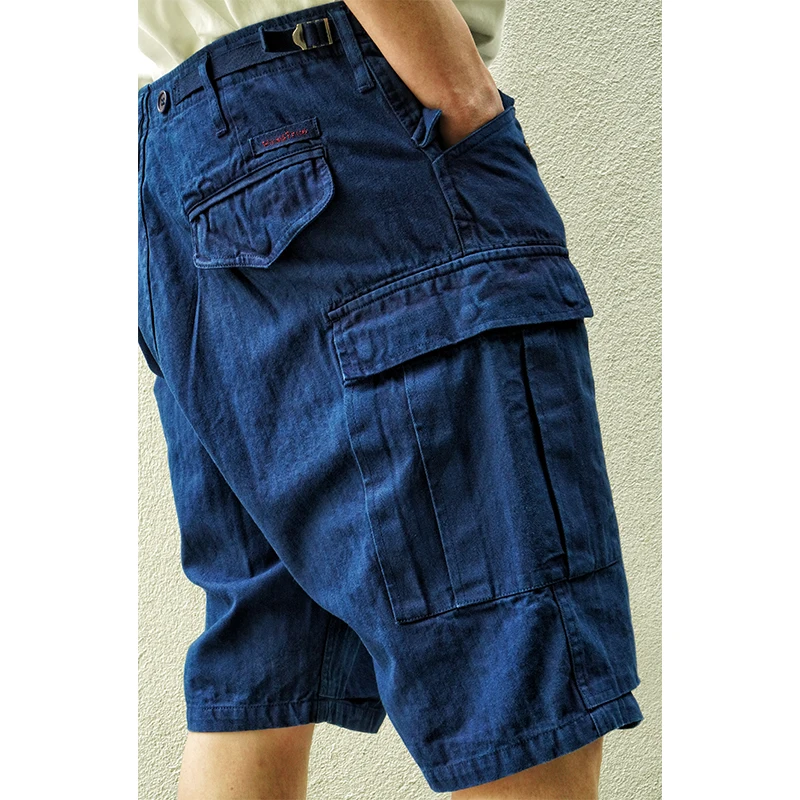 Handmade Ancient Method Plant Dyeing Loose Casual Workwear Shorts Fishbone Pattern Adjustable Five-Point Pants Street Style