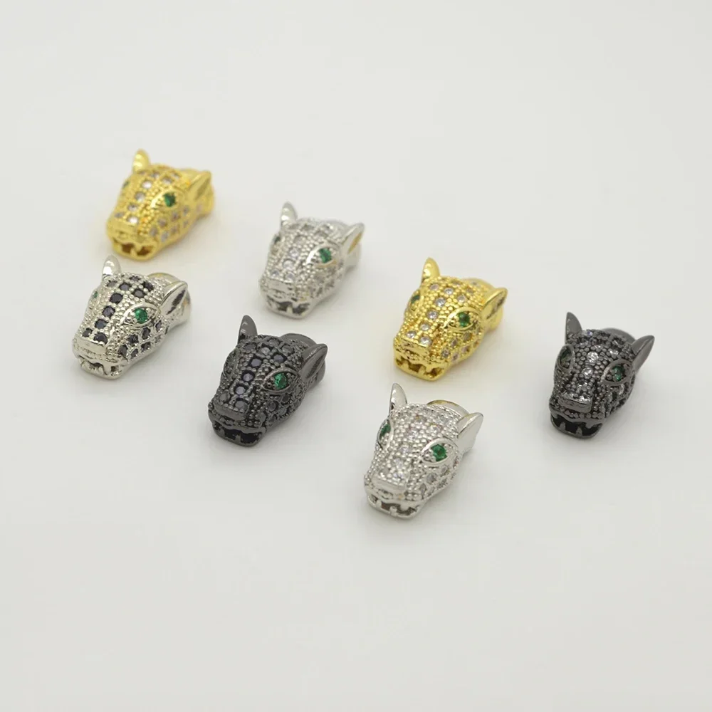 3 Pcs Leopard Tiger Head Beads Beaded for DIY Bracelets Necklaces Pendant Jewelry Making Pavé Zircon Brass Accessories Wholesale