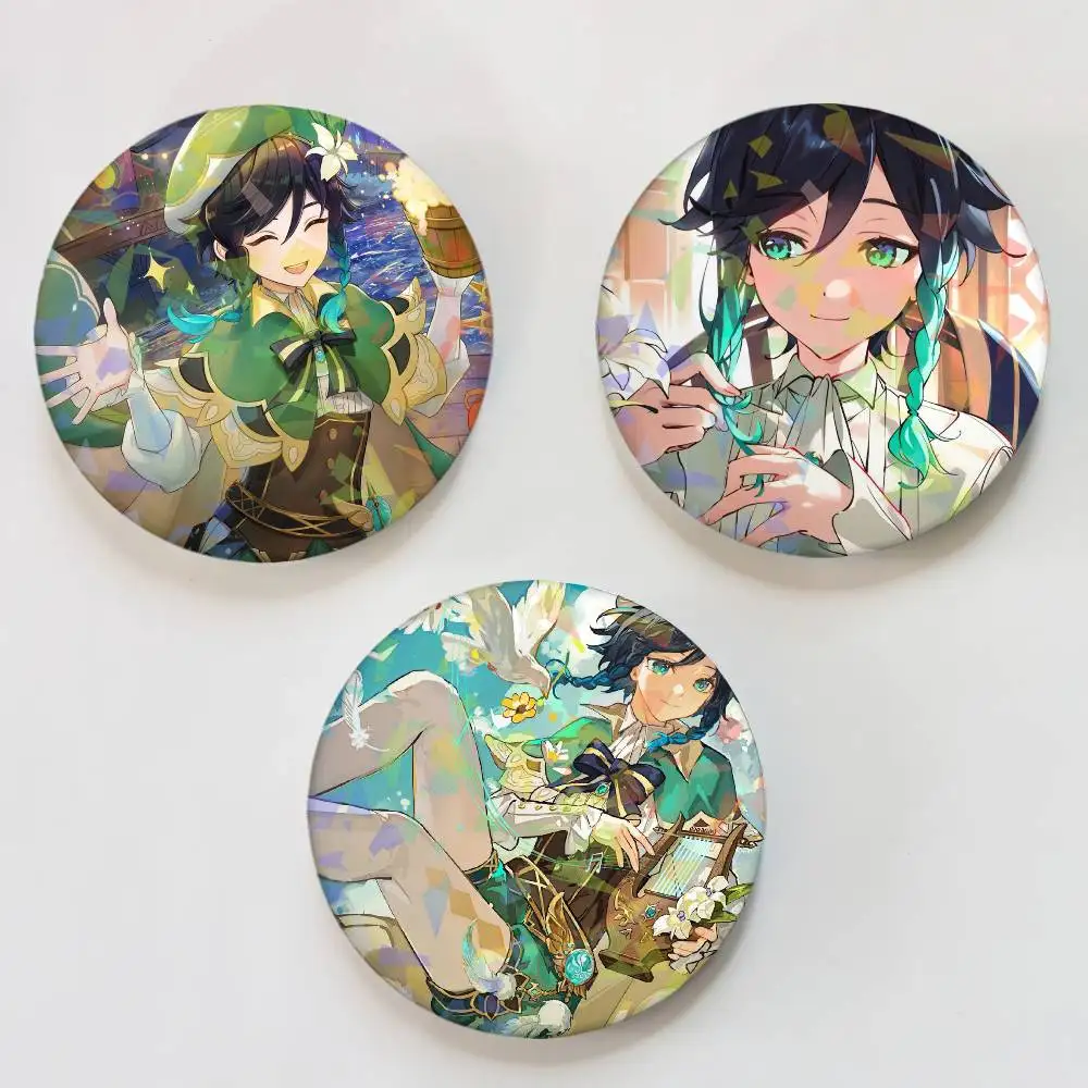 Genshin Impact Venti Round Exquisite Laser Badge Brooches Creative Pins For Clothes Hat Backpack Gift Accessories