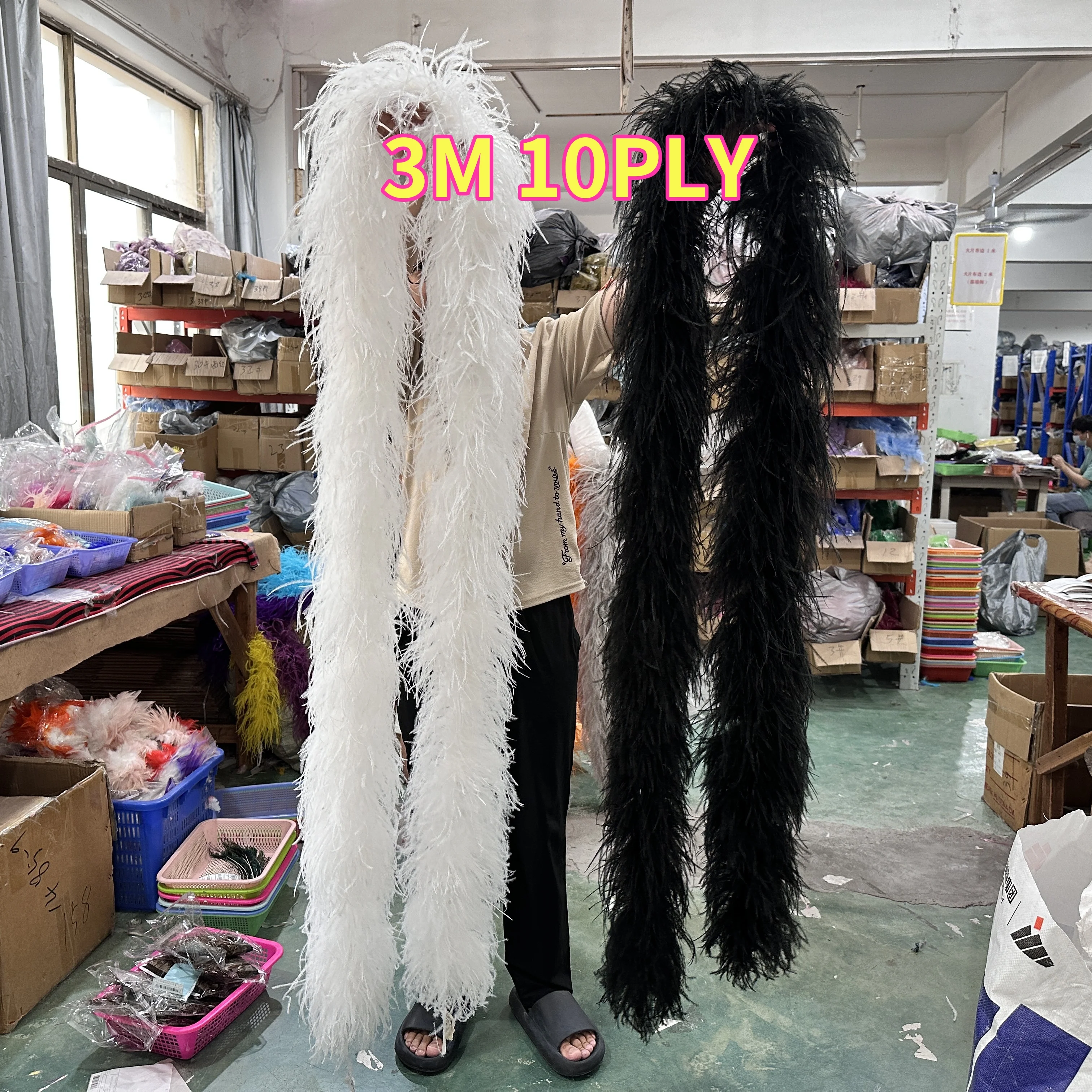 3M 4Meter White Black Ostrich Feather Boa for Craft Diy Shawl Boa Plumes Wedding Carnival Dress Decor Wholesale 6 10Layer