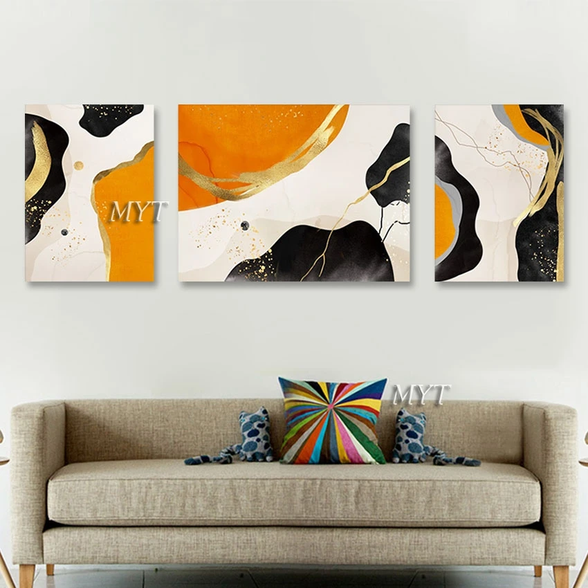 Unframed Decor Pictures for Home, Orange and Black Abstract Oil Painting on Canvas, Handmade Art Wall, Modern Latest Arrival