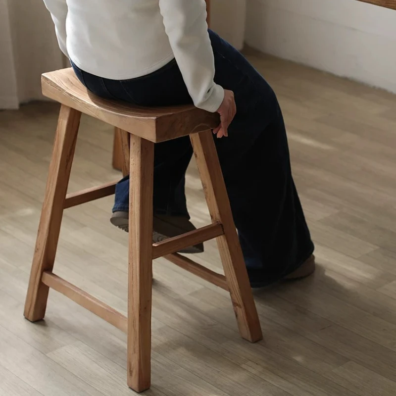 

Chinese Style Old Elm Low Stool Vintage High Bar Chair Natural Log Tone Cafe Homestay Decor for Restaurant Pub Lounge Furniture