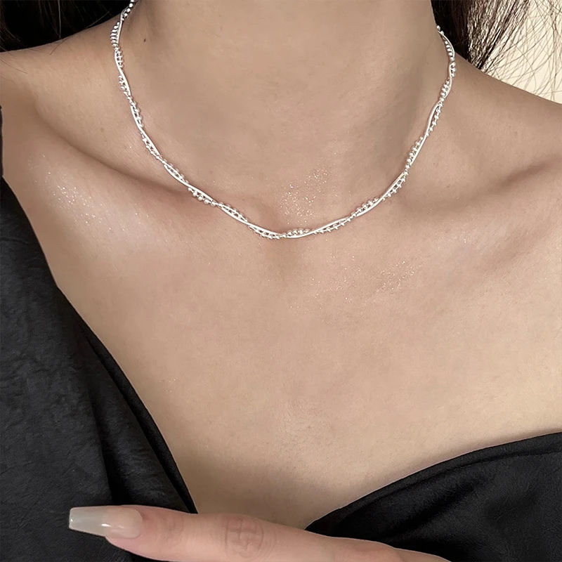 Women's 925 Sterling Silver Double Layer Snake Bone Chain Necklace