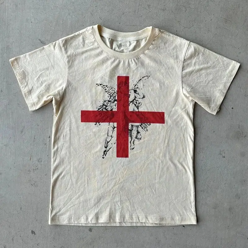 Cross Y2K T-Shirt Hip-Hop Oversized Punk Tee Vintage Grunge Goth Einzigartiges Kurzarm-Mode-Casual-Lose-Streetwear Unisex – Detail 2