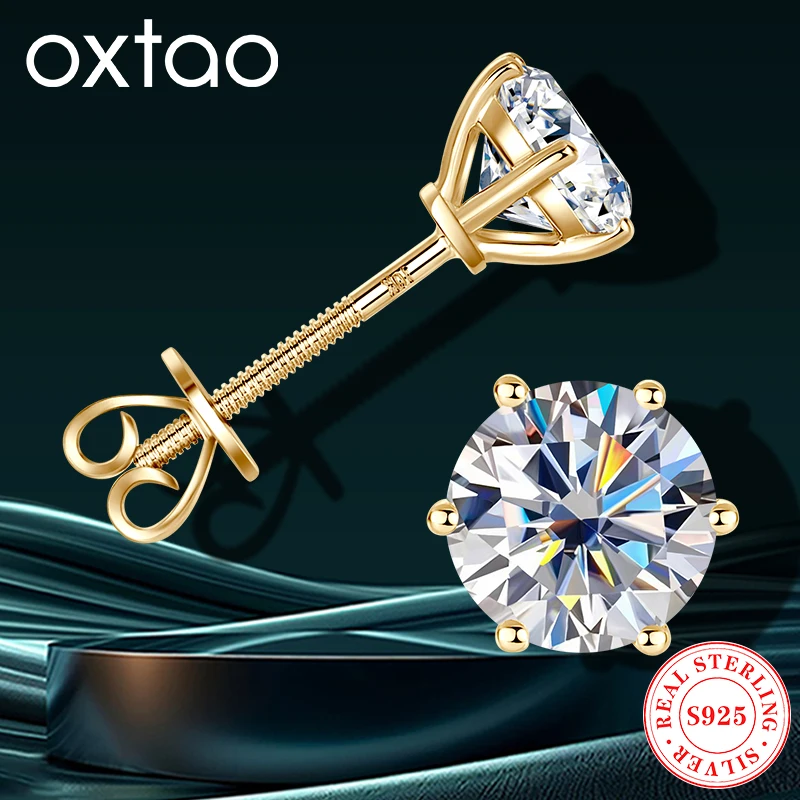 

OXTAO Original 10K Yellow Gold D VVS1 Moissanite Stud Earrings for Women Sparking Lab Diamond Mini Piercing Earrings Jewelry