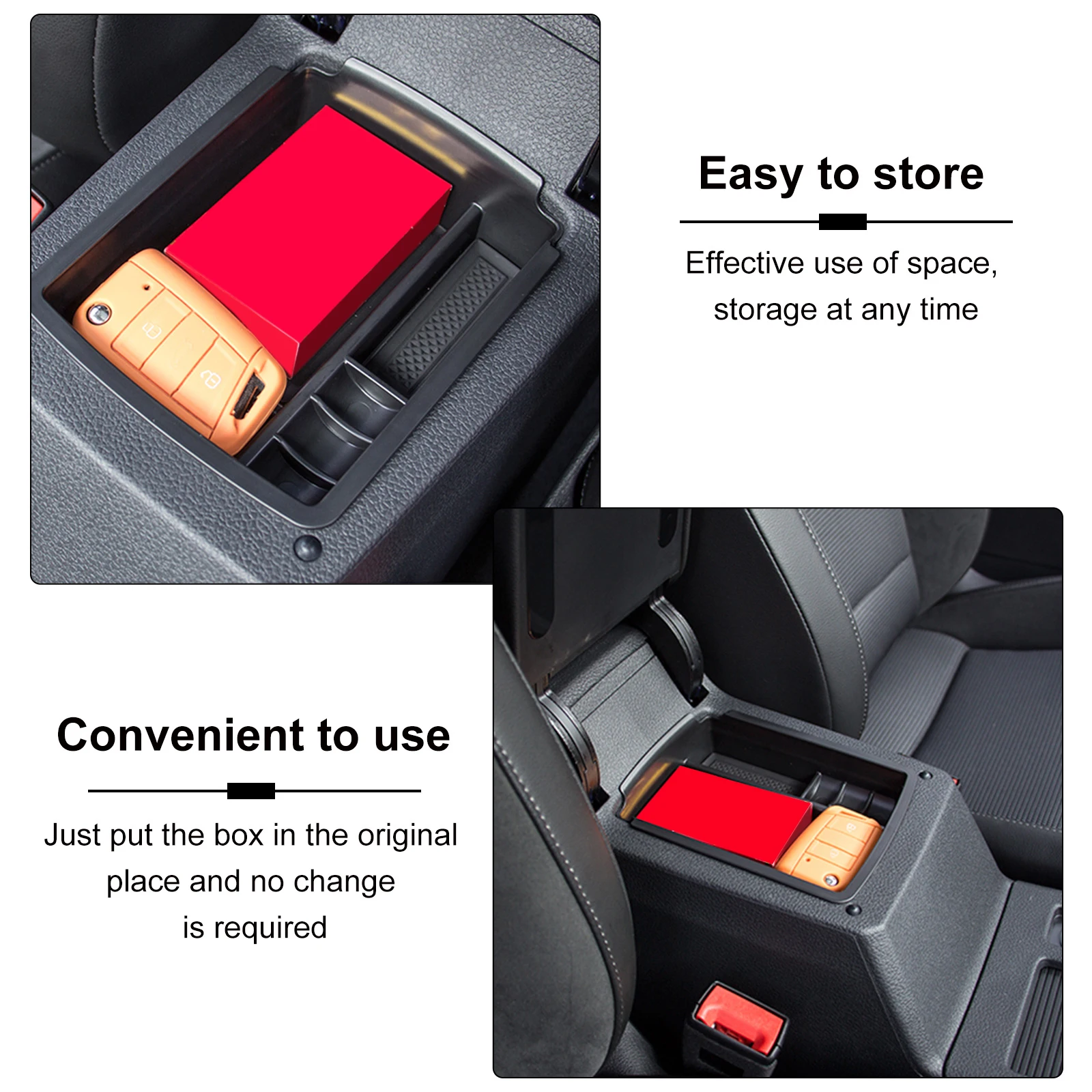

Vehicle Armrest Organizer Center Console Tray Durable Plastic Storage Box for Keys Coins Phone Watch Car Armrest Organizer