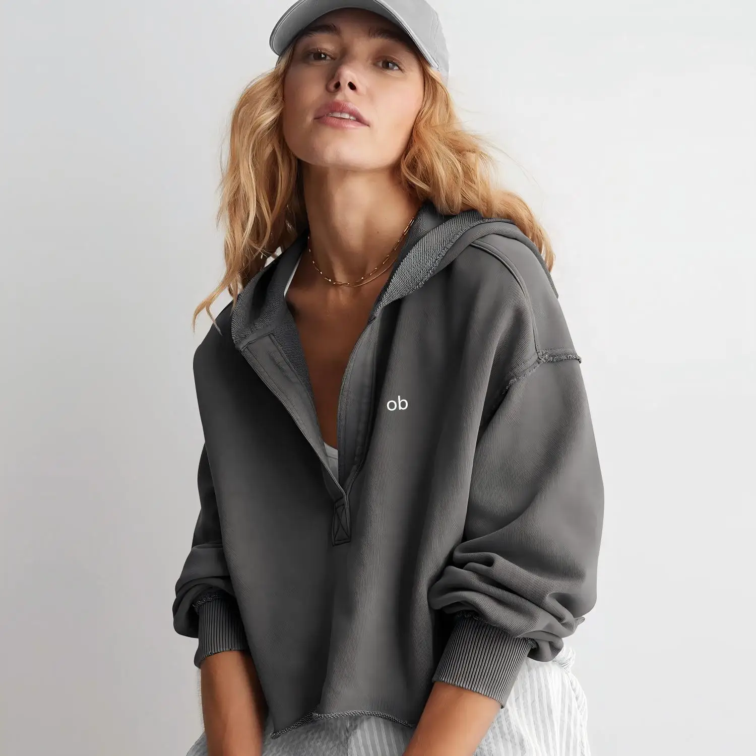 2026 Fashion Loose-Fitting Sports Hooded Sweatshirt for Women with V-Neck Fitness Top Loose-Fitting Long-Sleeved Shirt