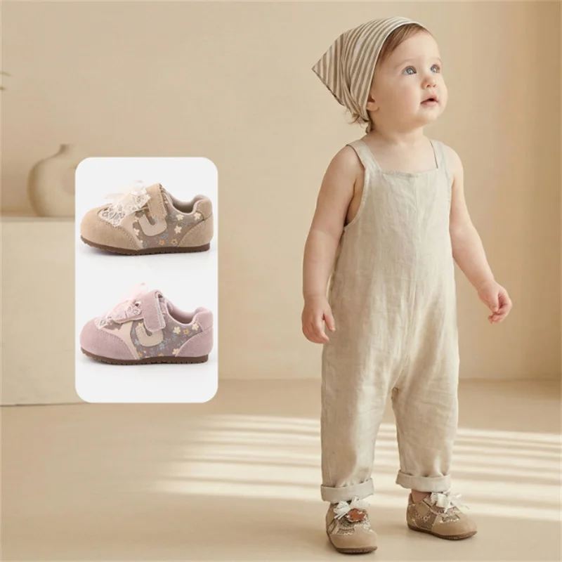 2026 New Spring Baby Shoes For Girls Leather Cute Lace Butterfly-knot Toddler Children Tennis Fashion Little Kids Shoes EU16-26