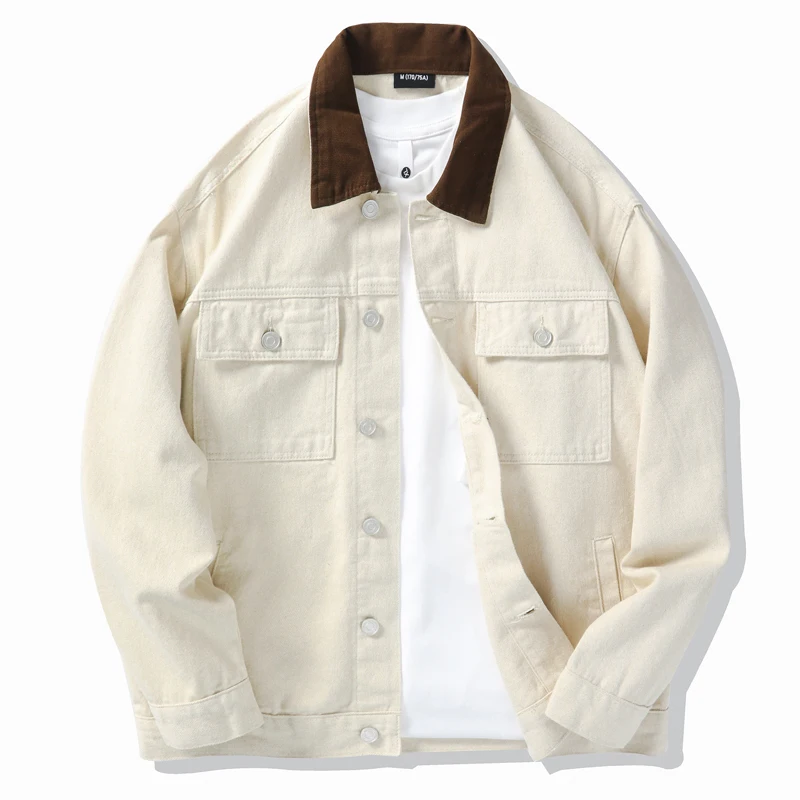 

2025 Autumn New Arrival American Retro 100% Cotton Beige Workwear Jacket - Men's Loose-Fitting Spring/Fall Trendy Casual Jacket