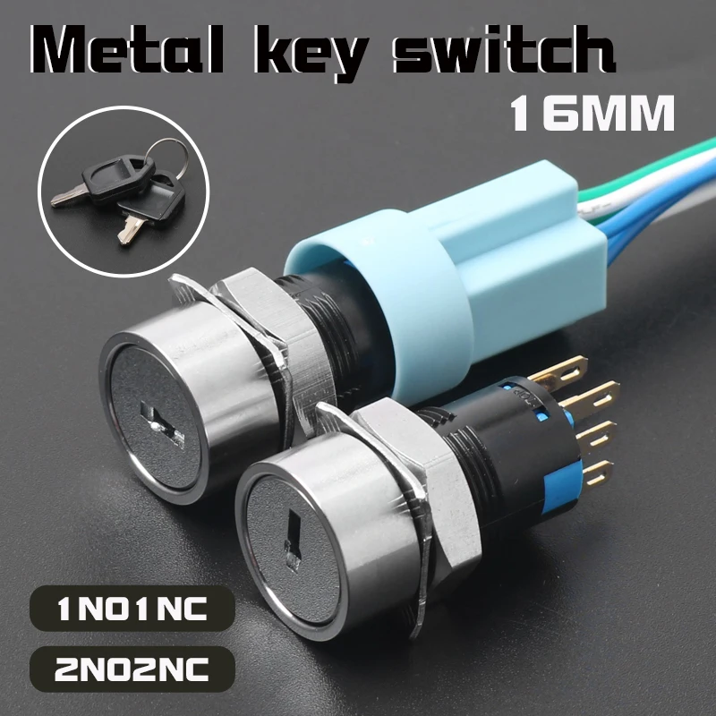 16mm Metal Knob Switch 2/3 Positions 3/6 Pin Waterproof Stainless Steel Power Button Switch With Key 1NO1NC 2NO2NC