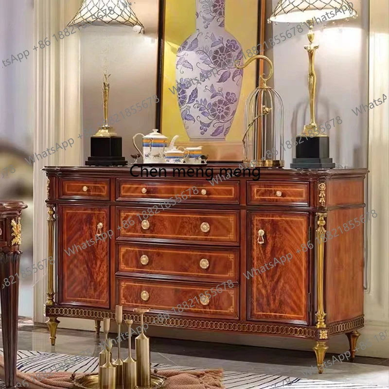 

European Vintage Pure Copper Accessories Side Cabinet Luxury Villa Entrance Cabinet Neoclassical Foyer Solid Wood Locker