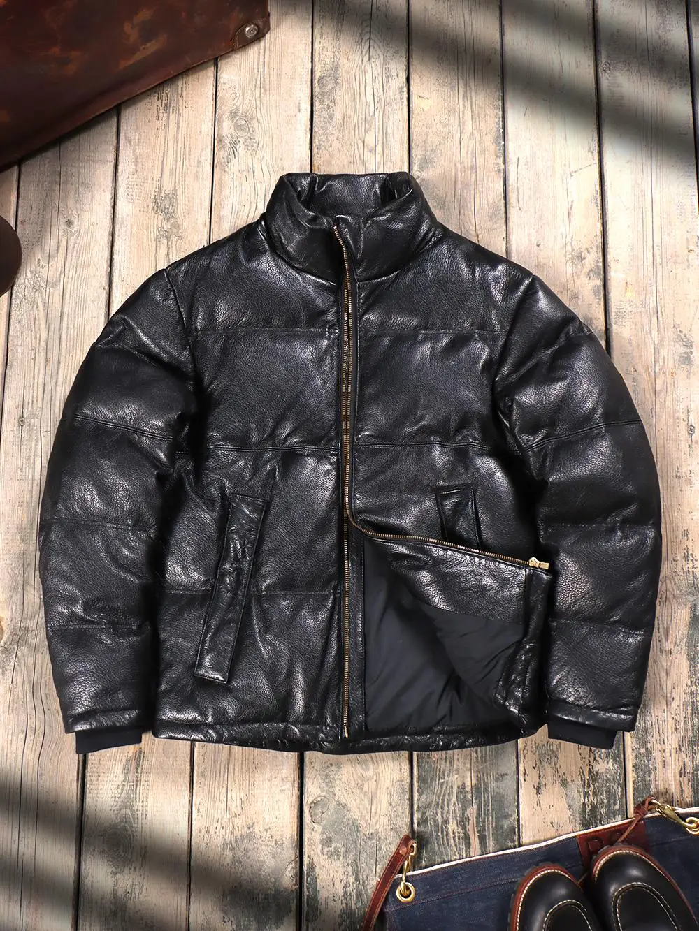 Black Winter Down Jacket Men Casual Style Plus Size 5XL Genuine Natural Sheepskin Stand Collar Thick Warm Leather Coat