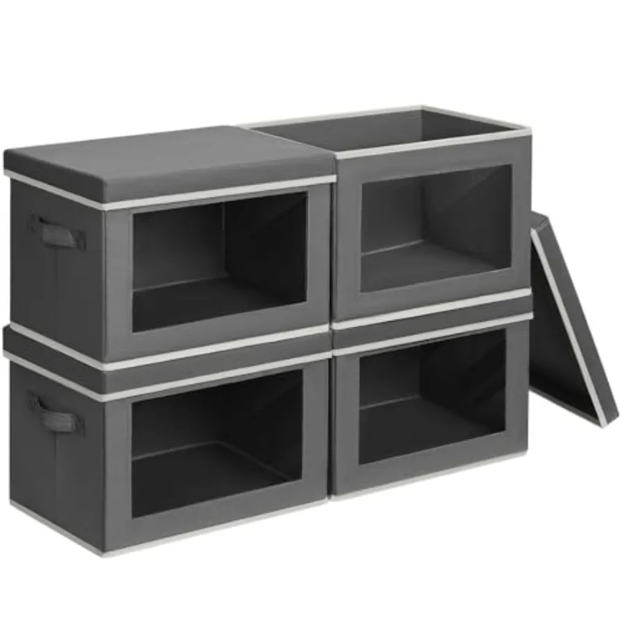 

Stackable Storage Bins with Lids - Large Storage Box with Lids, Foldable Closet Boxes for Organizing, Wardrobe Clothes Organize