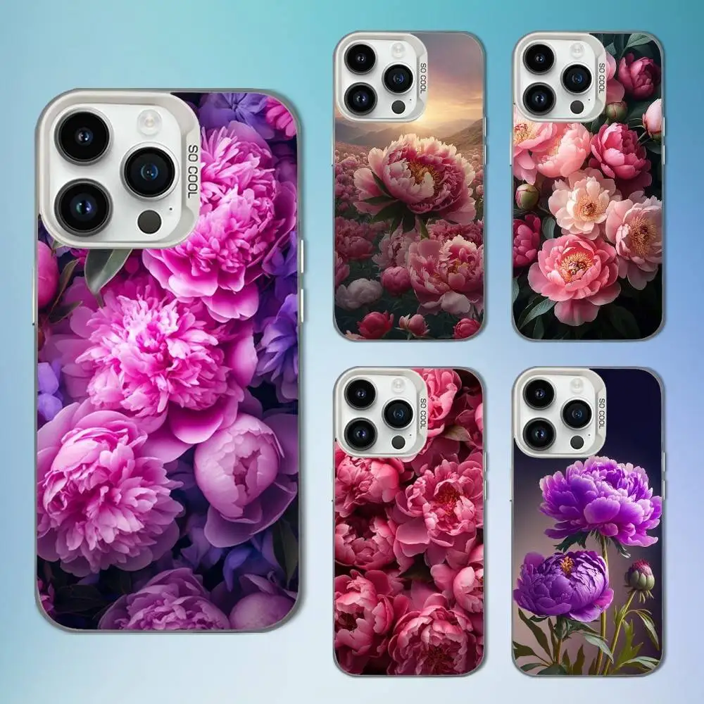 

Pink Purple Peony Elegant Phone Case For iPhone 16,15,14,13,12,11,Mini,XS,Pro,SE,MAX White Matte Shockproof Cover