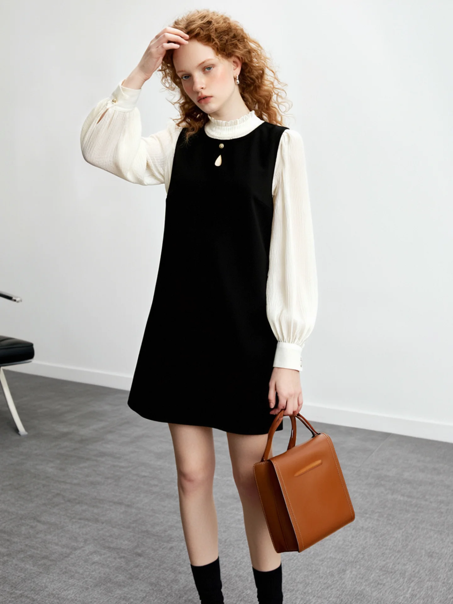 Heben Bla Chaleco de capas con cuello redondo y diseño hueco para mujer, estilo francés, tela suave y transpirable, falda de línea A