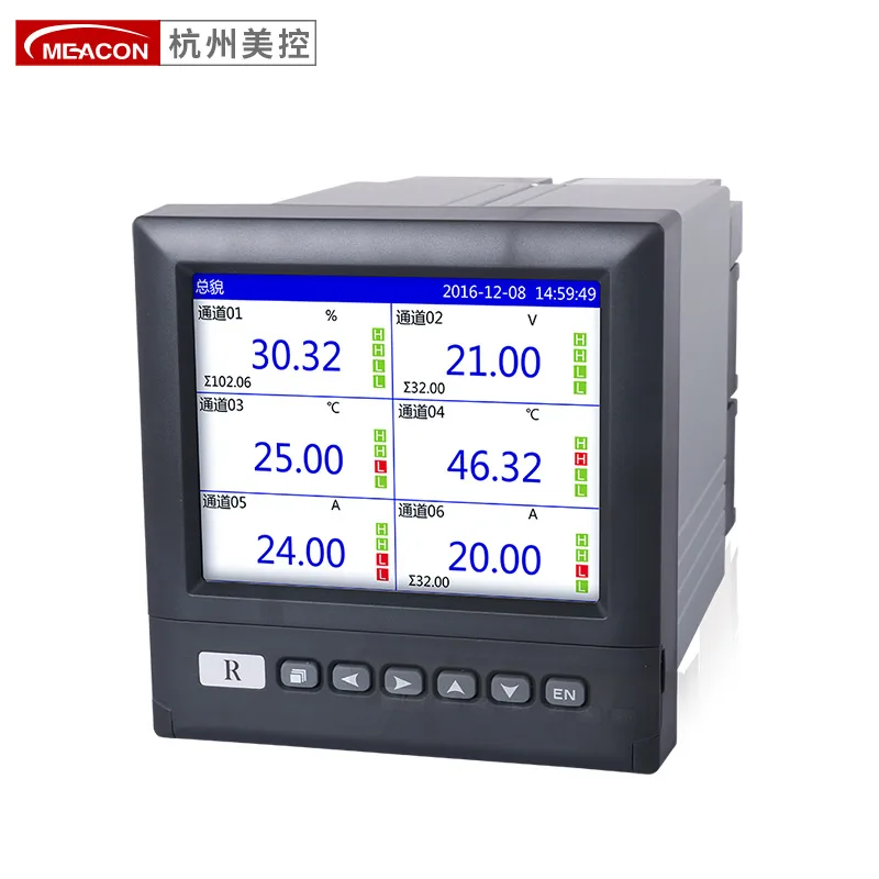 

8 12 16 Multi-channel Paperless Recorder Blue Screen Temperature Humidity Pressure Voltage Power Curve