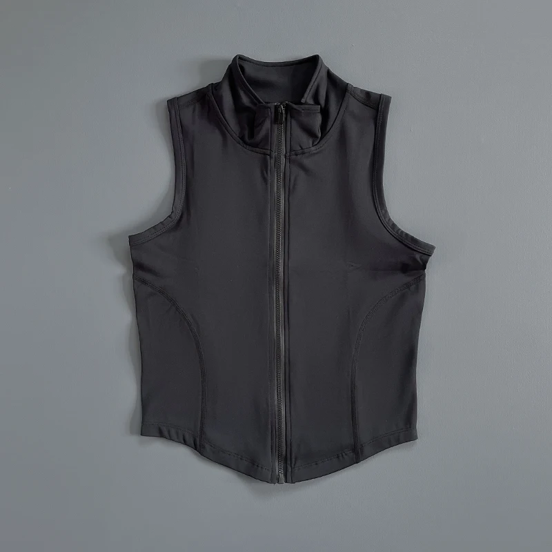 Sleeveless Sports Vest, Quick-Drying Vest, Women's Sports Crop Top, Stand-Up Collar Zipper Exercise Vest