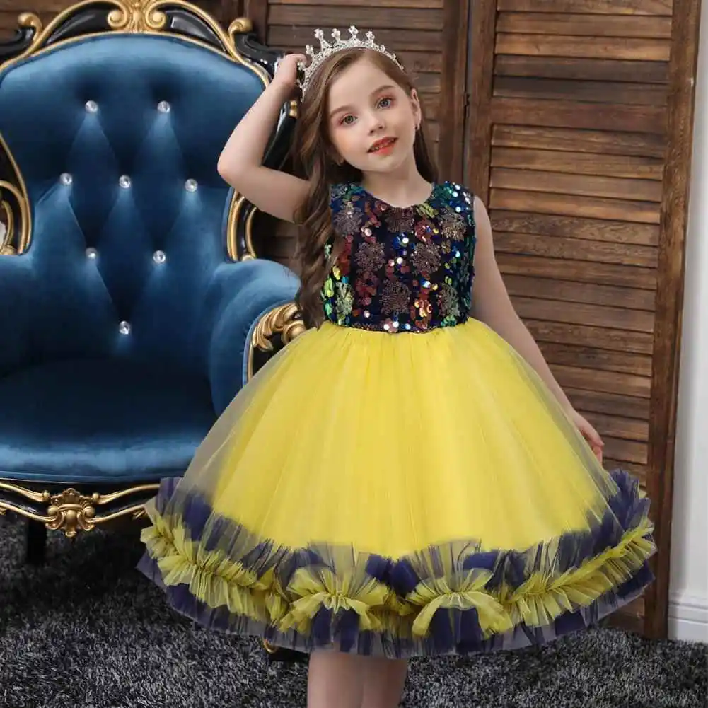 Princ sle saia de tule bordada infantil dr cross-border verão menina glitter casamento dr saia fofa
