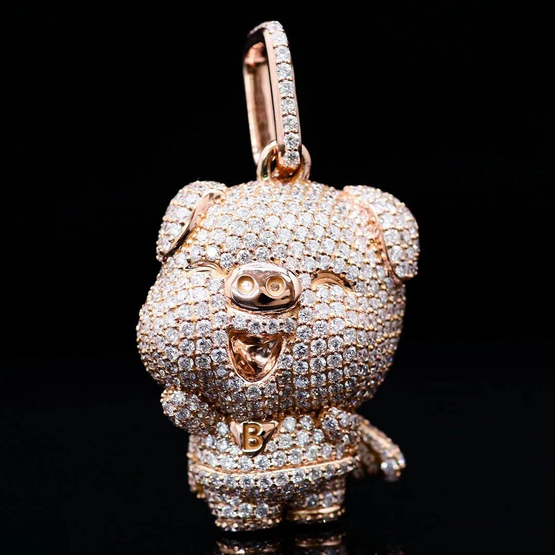 

Provence 18K Yellow Gold Super Pig Charm With Full Pave Round Moissanites For Birthday Gold Hip Hop Charm Anniversary Party