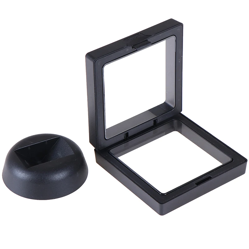 70*70mm Black 3D floating jewelry coin display frame holder box case w/ stand