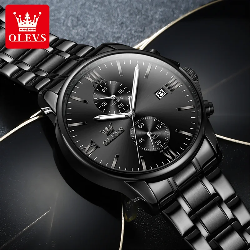 OLEVS Men Watches Top Brand Luxury Chronograph Waterproof Date Quartz Watch Man Black Sports Wrist Watch Reloj Hombre