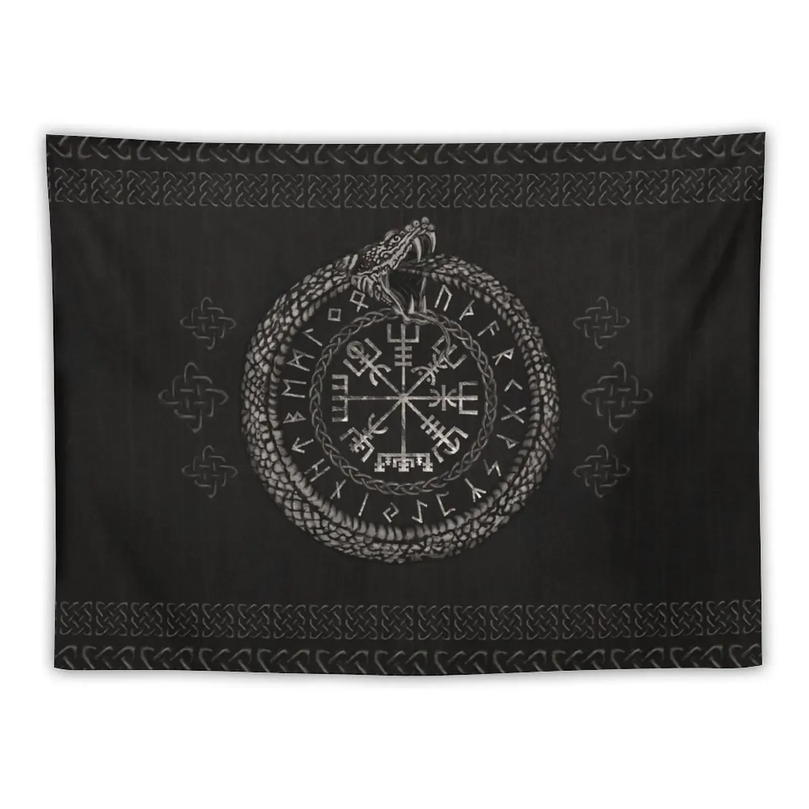 Vegvisir with Ouroboros and runes Tapestry Room Aesthetic House Decorations Tapestry