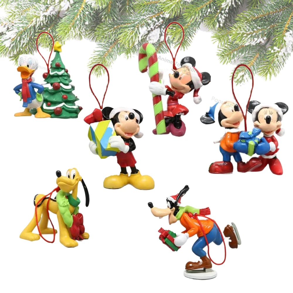 3D Disney Mickey Mouse Minnie Christmas Tree Hanging Toy 6pcs/Set Christmas Hanging Car Decoration Party Home Decoration Gifts