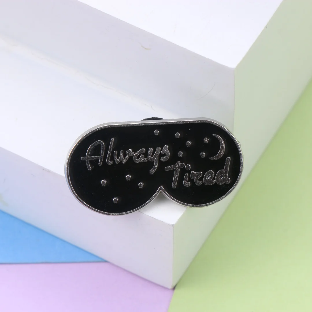 Always Tired Sleep Mask Enamel Lapel Pin Moon Star Sleepy Mood Metal Badge Backpack Clothes Decor Brooch Relatable Humor Gift