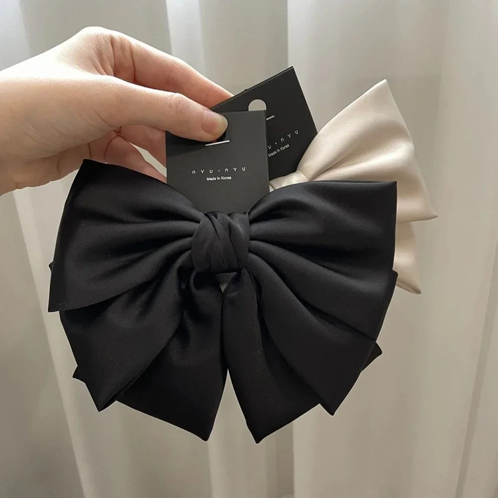 

Female Satin Bow Hairpin Ponytail Clip Two-layer Bowknot Ribbon Spring Clip Temperament Accessories Korean Fashion Elegant