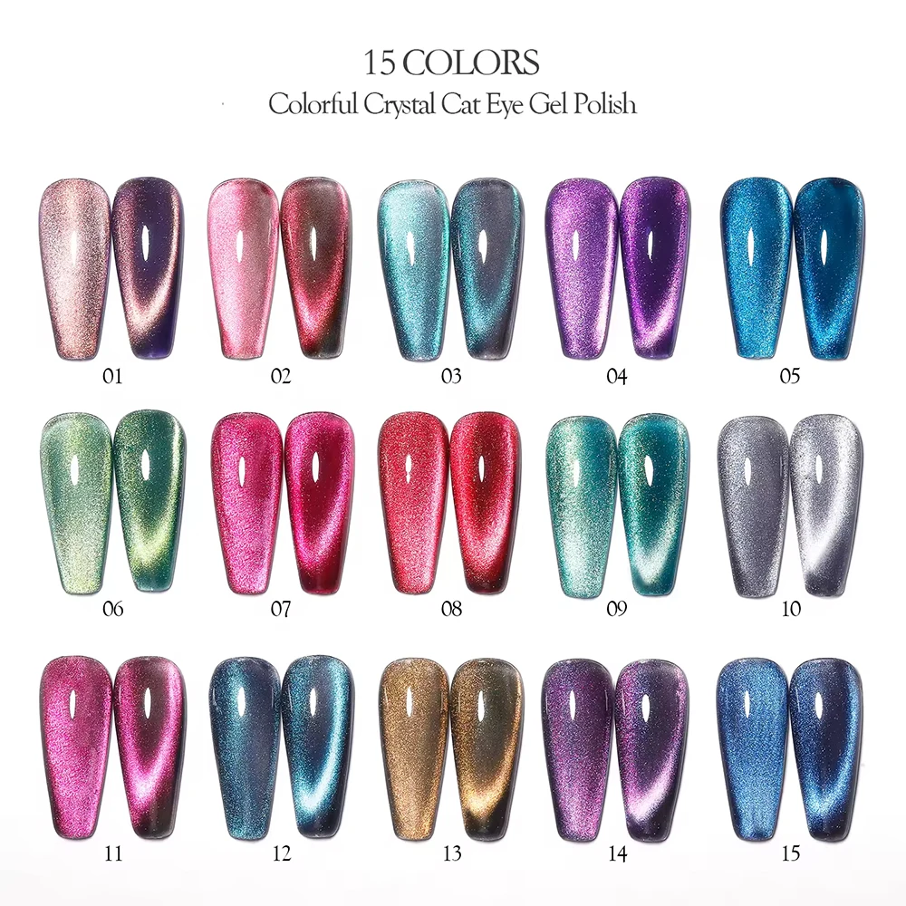 Vendeeni 15 Farben/Set Kristall-Katzenaugen-Gel-Nagellack Magnetischer UV-Soak-Off-Gel-Lack 9D Aurora Katzenaugen-Nagelkunst-Gel-Lack – Detail 8