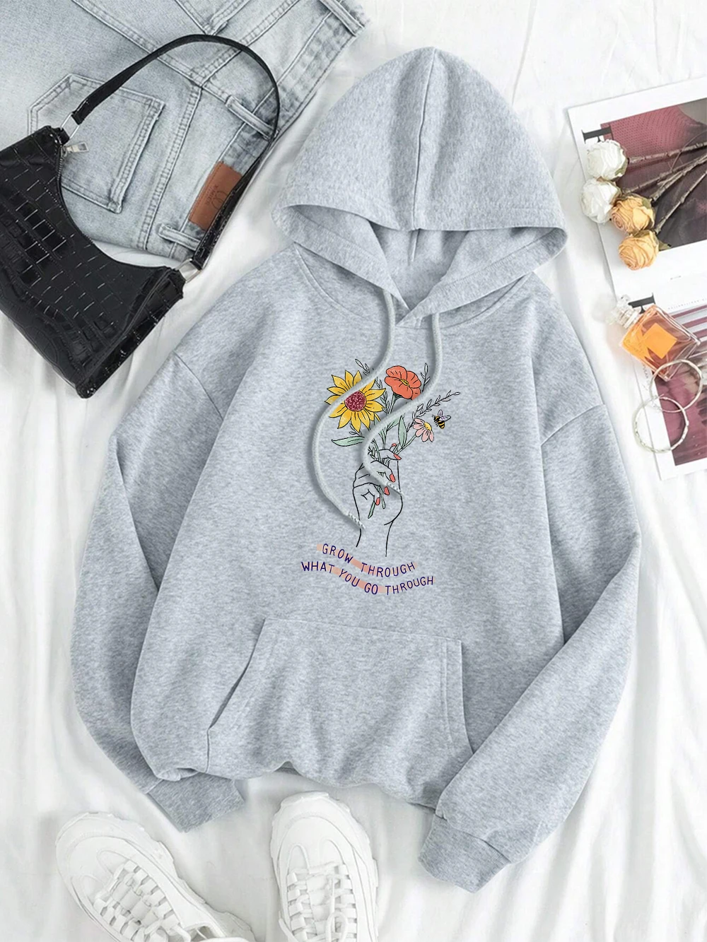 Grow Through What You Go Through Men Women Sweatshirt Fashion Loose Clothing Autumn Fleece Hoodies Fashion Hip Hop Couple Hoody