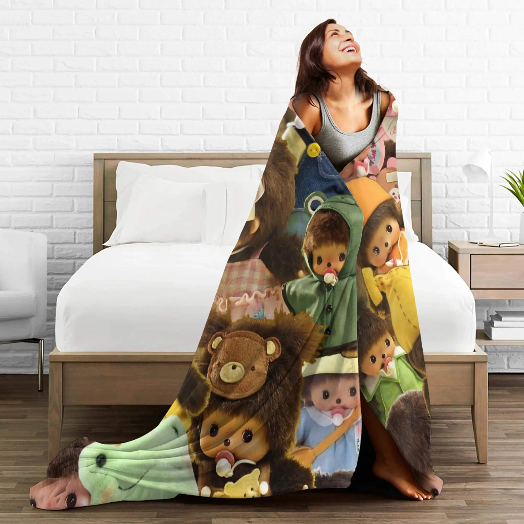 Monchhichis كون تشان زوجين بطانية لطيف الكرتون الصوف الجدة الدافئة رمي بطانية للمنزل كل موسم في الهواء الطلق #3