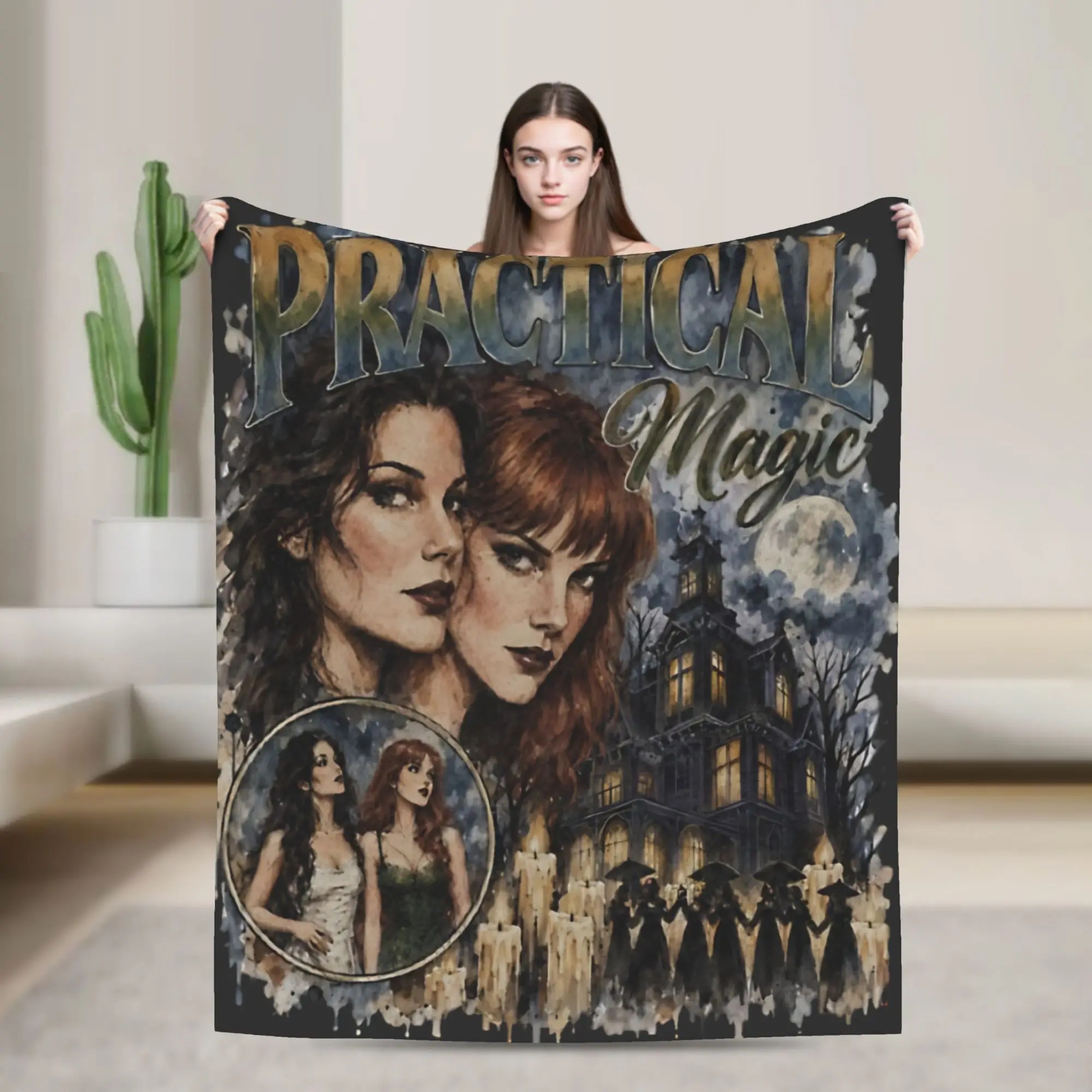 Practical Magic 2 Witch Sisters Gothic Witchcraft Haunted House Halloween Blanket Flannel Thin Throw Blankets for Home Bedspread