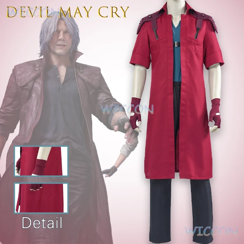

wona/‌‌‌‌‌‌‌‌‌‌Devil Dante Cosplay Costume Demon Hunter May Cry Full Set Red Leather Coat Ebony Ivory Replica Game Character ‌‌