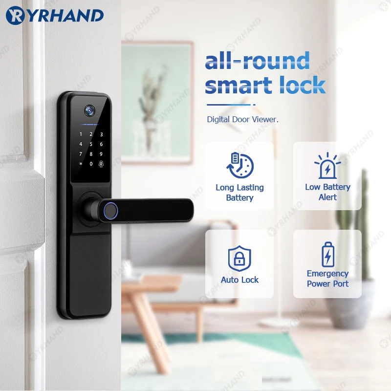 H01 Tuya Wifi Digital Electronic Smart Door Lock With Biometric Camera Fingerprint IP66 Smart Card Password Key Unlock