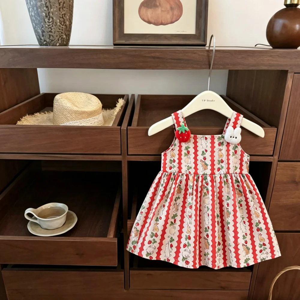Girls' Dress Summer Love Flower Suspender Baby Girls' Dress Cute Beach Baby Dress Baby Girl Clothing