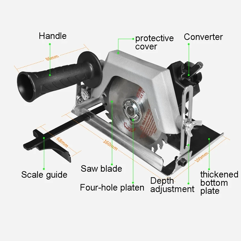 Imagem -04 - Portátil Mini Conversor de Broca Elétrica Máquina de Corte com 100 mm Saw Blade Adaptador de Ferramentas Elétricas em Conversor Elétrico de Serra Circular