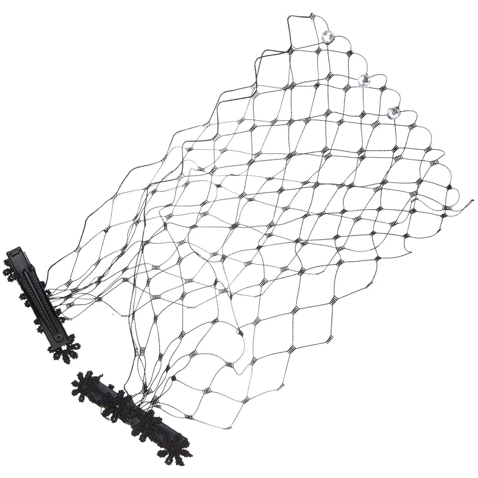 

Elegant Black Mesh Birdcage Veil With Clips Rhinestone Trimmed Face Veil For Bride Prom Masquerade Banquet Women Fashion