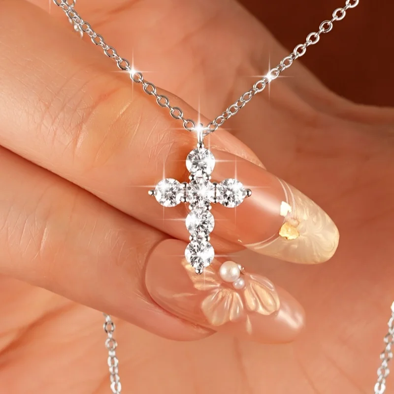 IOGOU-zertifizierte 3,5 mm runde D-Moissanit-Kreuz-Anhänger-Halskette für Damen und Herren, 14 Karat Gold gefüllt, verstellbare Kette, Schmuck, Geschenk – Detail 5