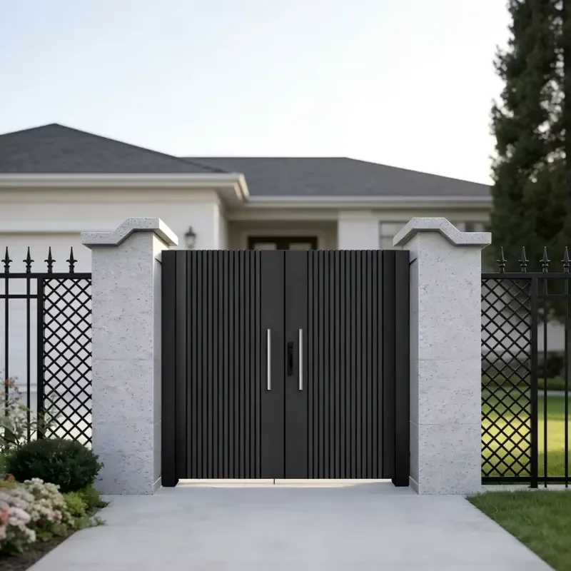 Black Aluminum Manual Control Garden Gate High Privacy Double Door Outdoor Fence Driveway Main Entry Gate for Residential