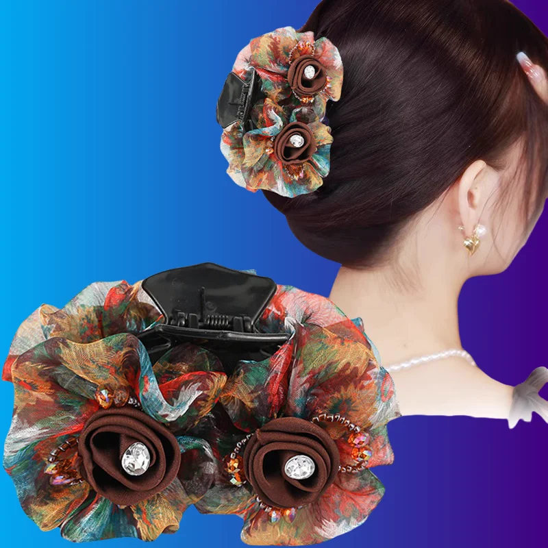 

8Cm Medium Flower Grab Clip Women Disc Hair Ponytail Hair Grab Shark Clip Fashion Hairpin Head Flower Accessories Gift