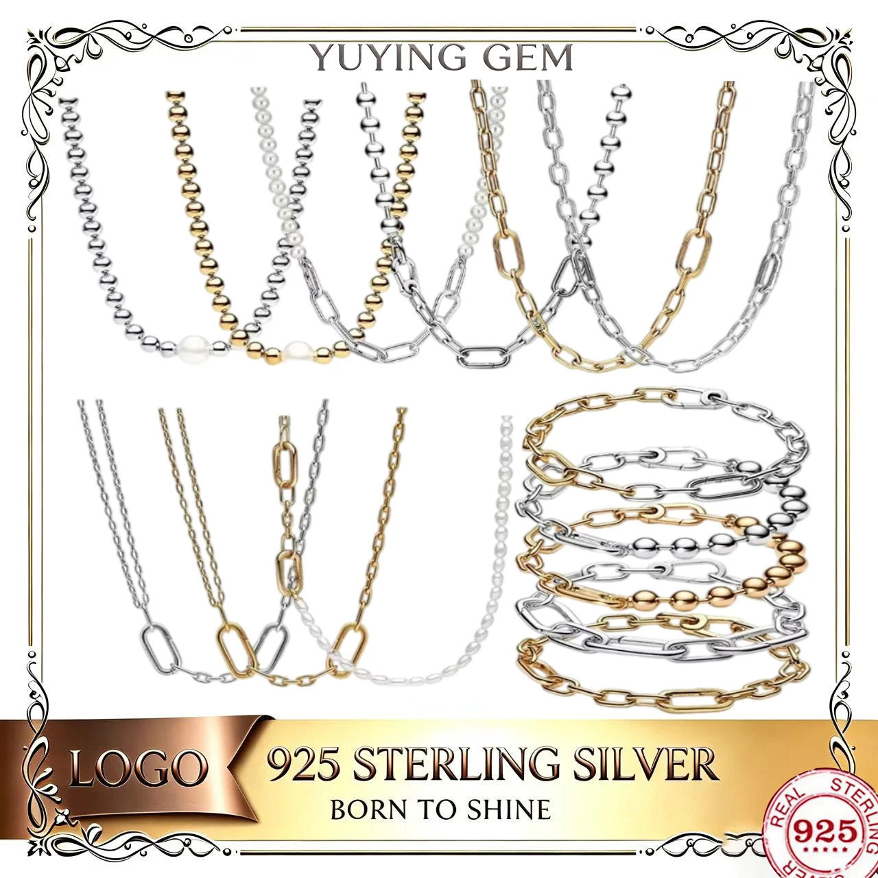 Pearl Trim Chain - New S925 Silver Lock with Pearl