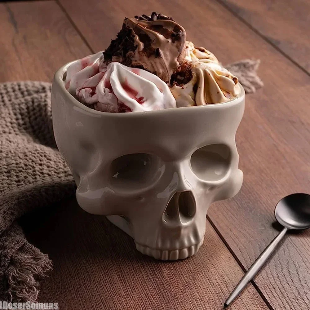 

Retro Porcelain Gothic Skull Pasta Bowl Halloween Tableware Home Bar Food Noodle Salad Candy Ceramic Bowl Tabletop Decoration